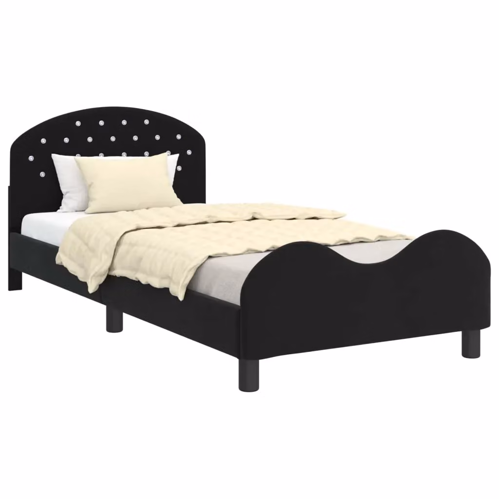 Struttura letto per bambini con testata e giroletto in velluto nero DESIGN IN L 90 x P 190 cm – 2