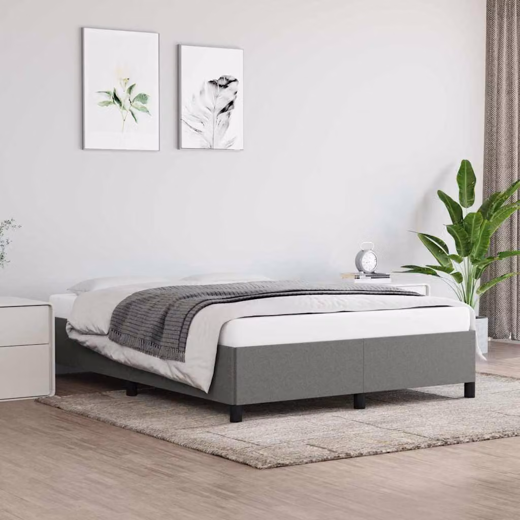 vidaXL Giroletto senza materasso in tessuto grigio con struttura a doghe in legno L/P: 140 x 200 cm