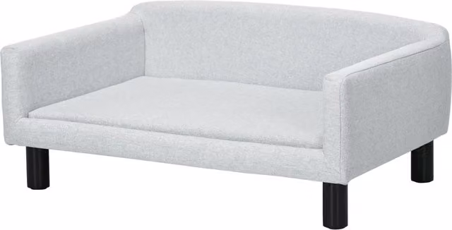 Divano per cani PawHut in velluto con cuscino, braccioli e schienale, L: 82 cm, P: 54 cm, H: 36 cm, Grigio Chiaro – 1
