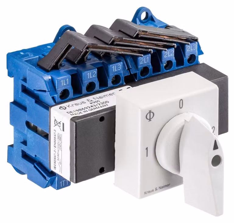 Interruttore magnetotermico tripolare, 25 A, 400 V, curva 1-0-2, angolo di scatto 90°, morsetti a scatto da 45 mm