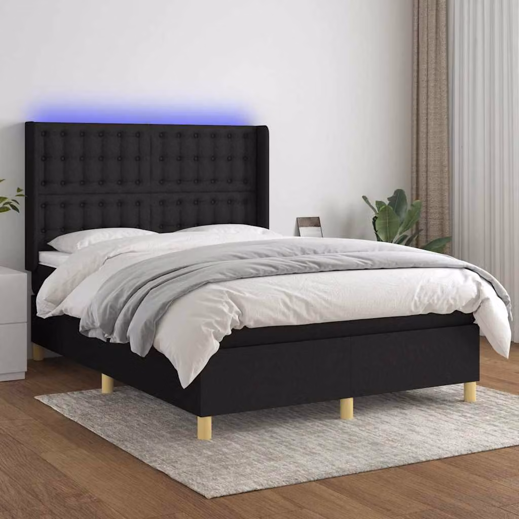 Letto Ibrido con Materasso e Illuminazione LED vidaXL in Tessuto Nero L: 140 cm, P: 190 cm – 1