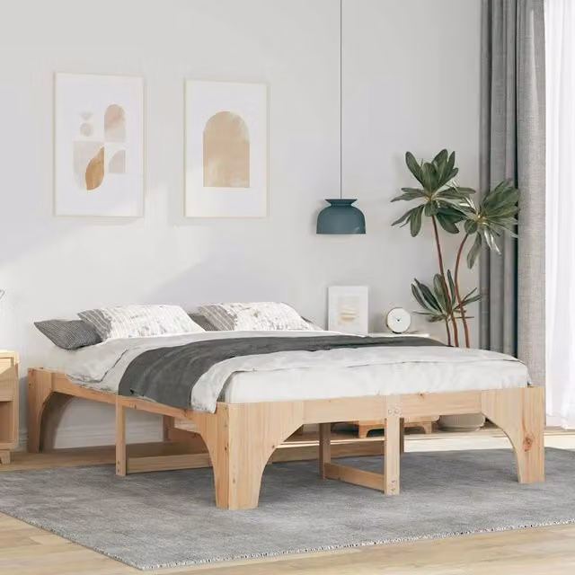 Struttura del letto con giroletto in pino massello marrone L: 160 cm, P: 200 cm, H: 40 cm – 1