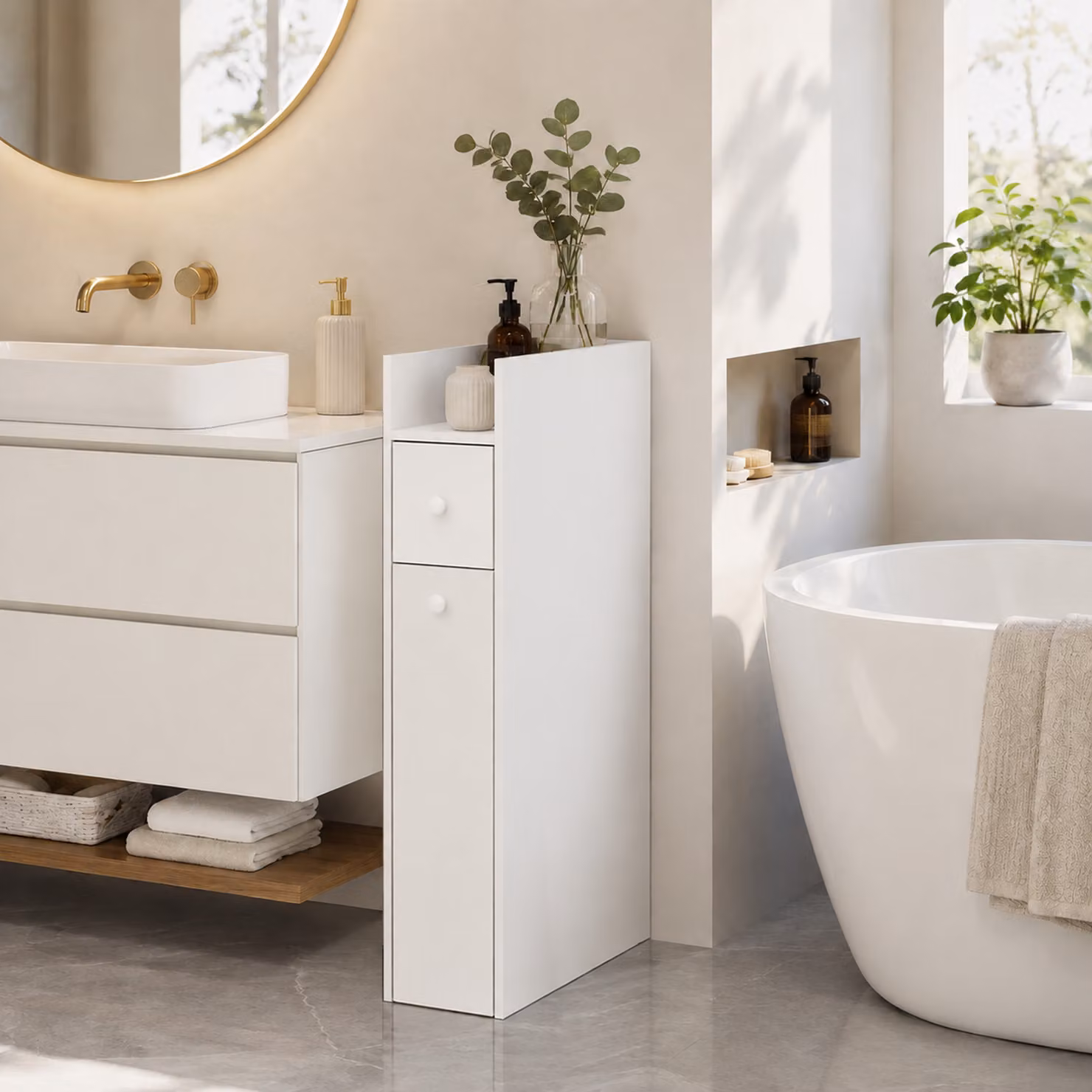 Mobiletto Bagno Salvaspazio HOMCOM Bianco con Cassetti e Ruote, Design Moderno in MDF – 2