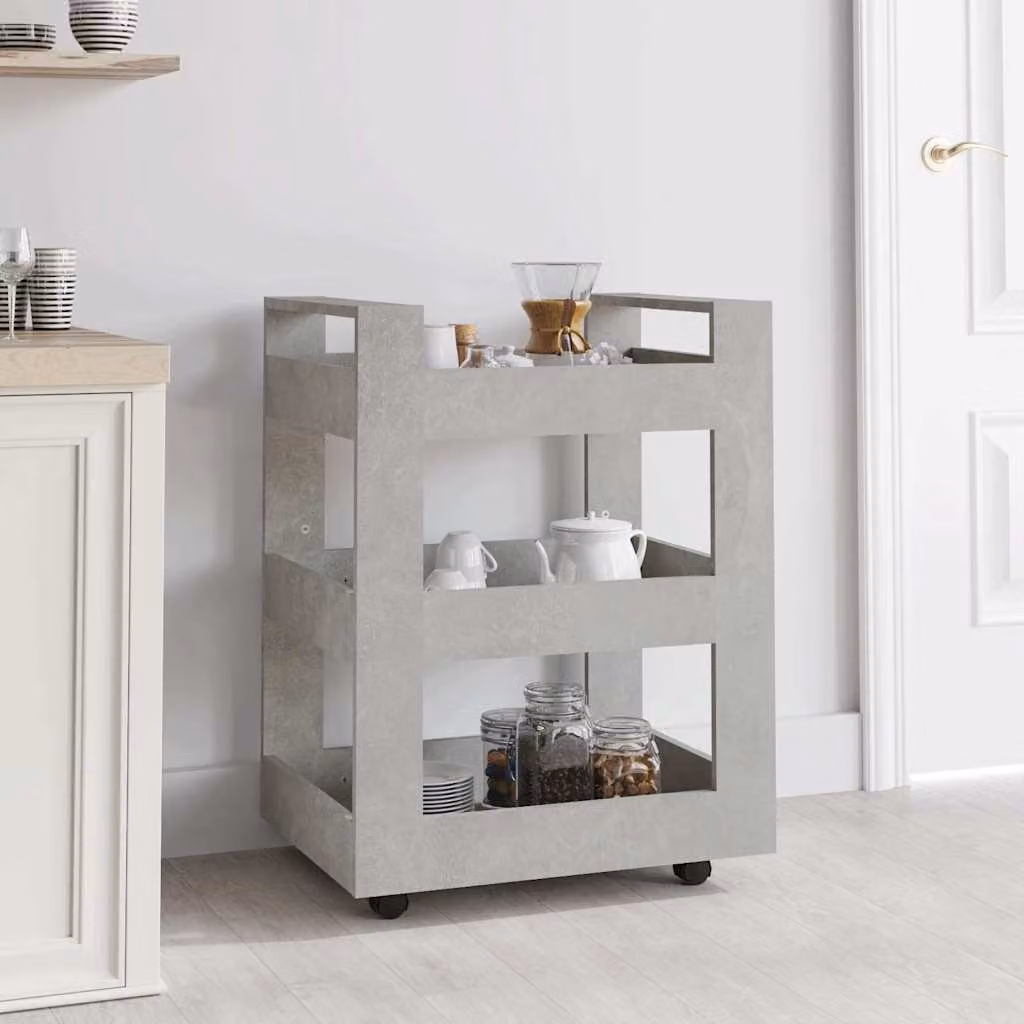 vidaXL Carrello da Cucina Moderno in Legno Multistrato e MDF, Grigio Cemento, L 60 cm x P 45 cm x H 80 cm