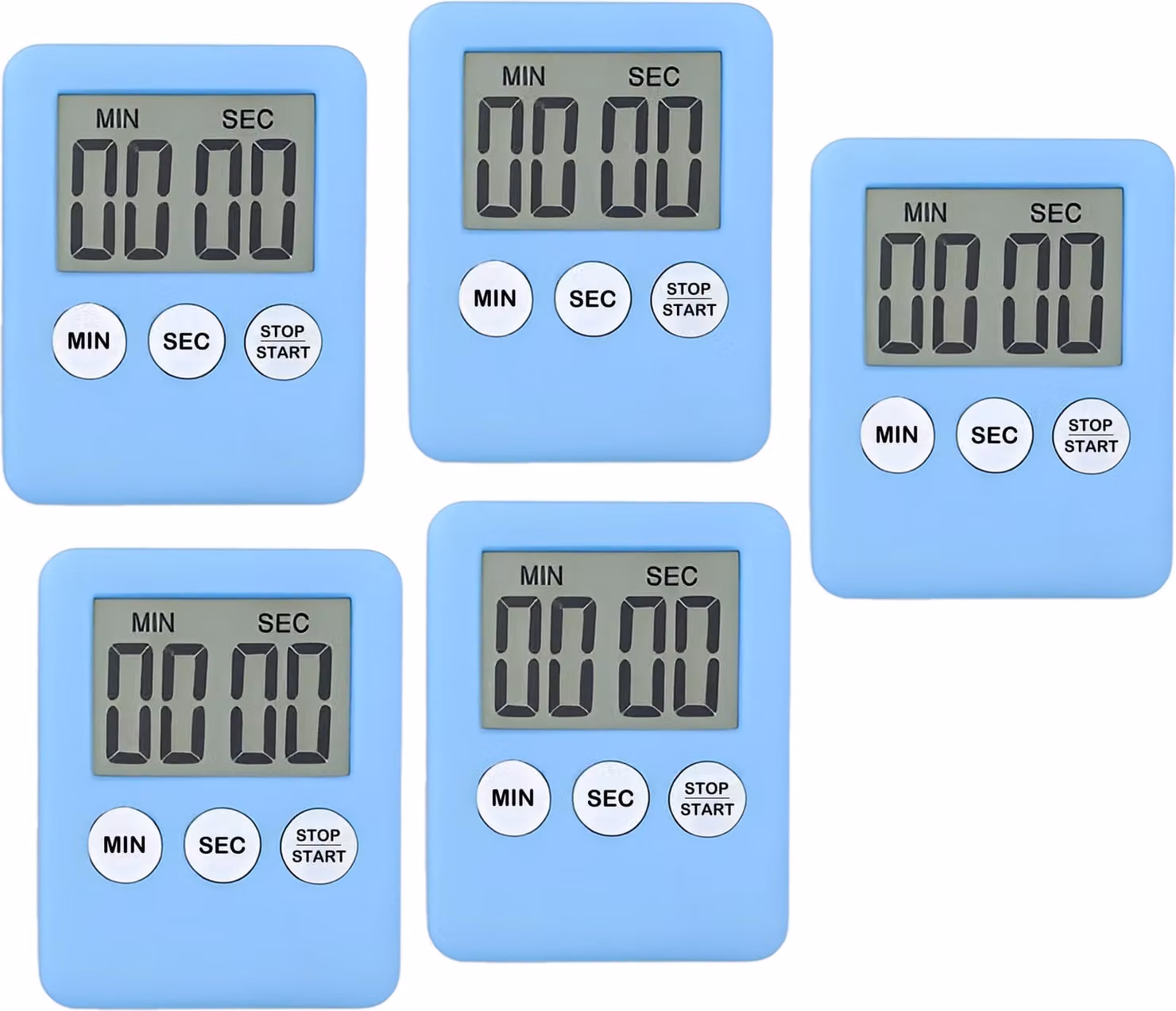 Set di 5 timer digitali, timer da cucina, sveglie azzurro cielo