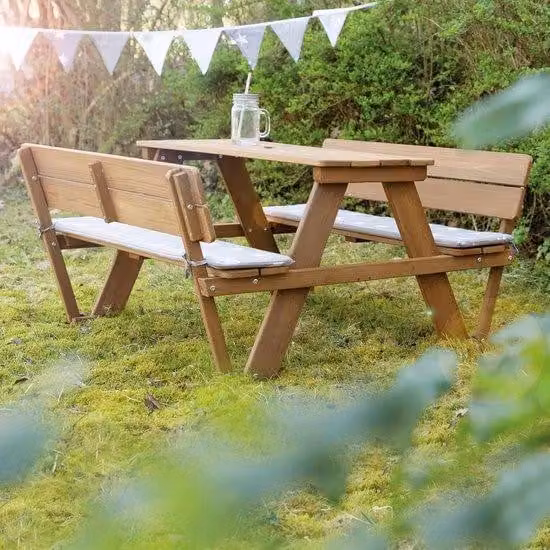 Set da giardino resistente alle intemperie per 4 persone, in legno massello, con schienale, panca e tavolo