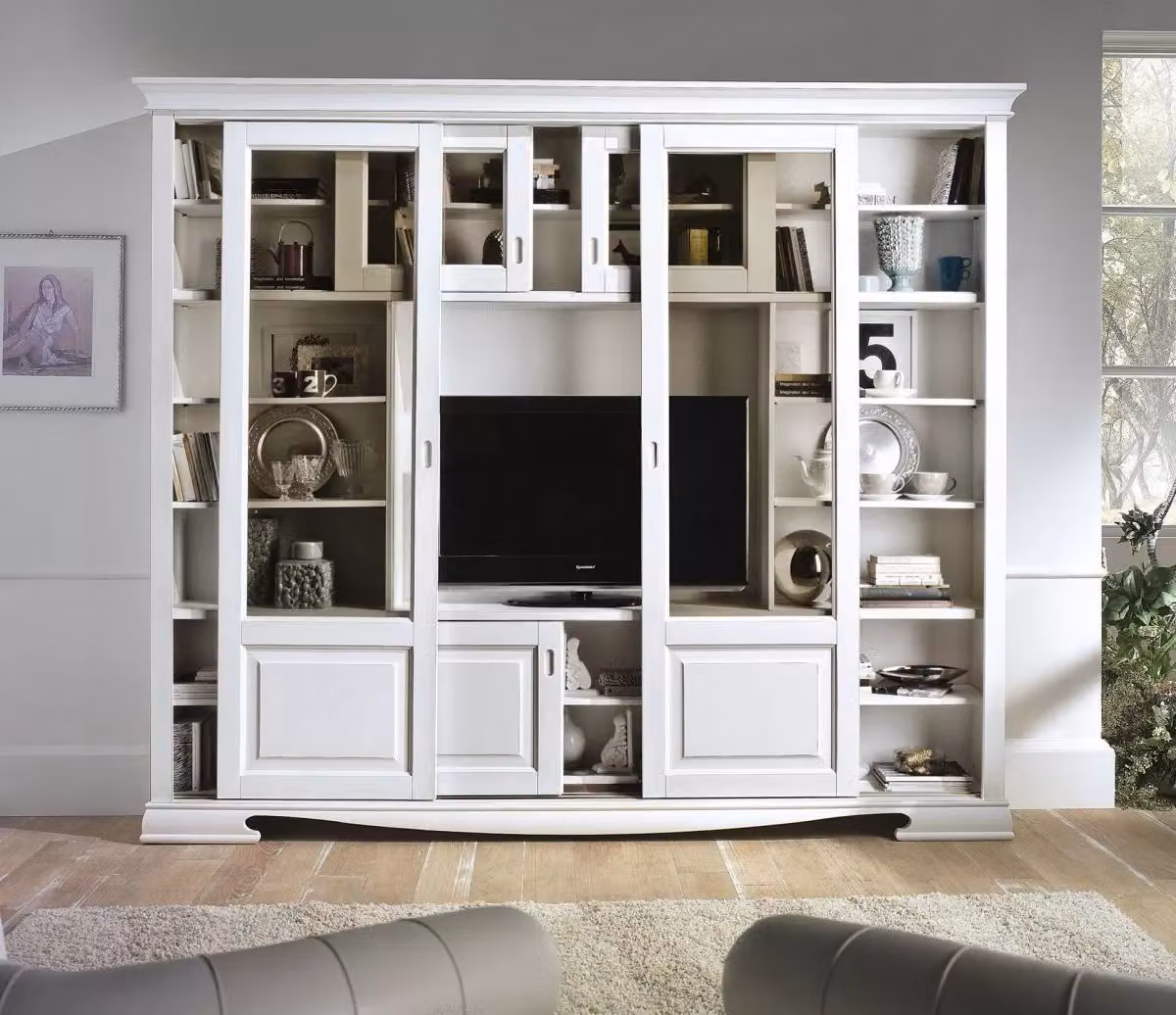 Libreria porta TV in legno bianco con ante scorrevoli Mobili 2G L: 281 cm, P: 42 cm, H: 240 cm – 3