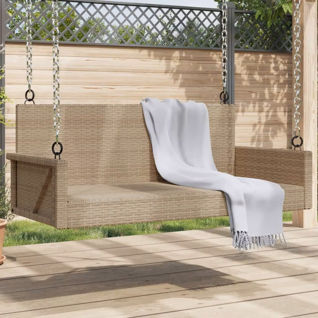 Panchina a dondolo vidaXL in polyrattan beige L: 119 cm, P: 56 cm, H: 48 cm