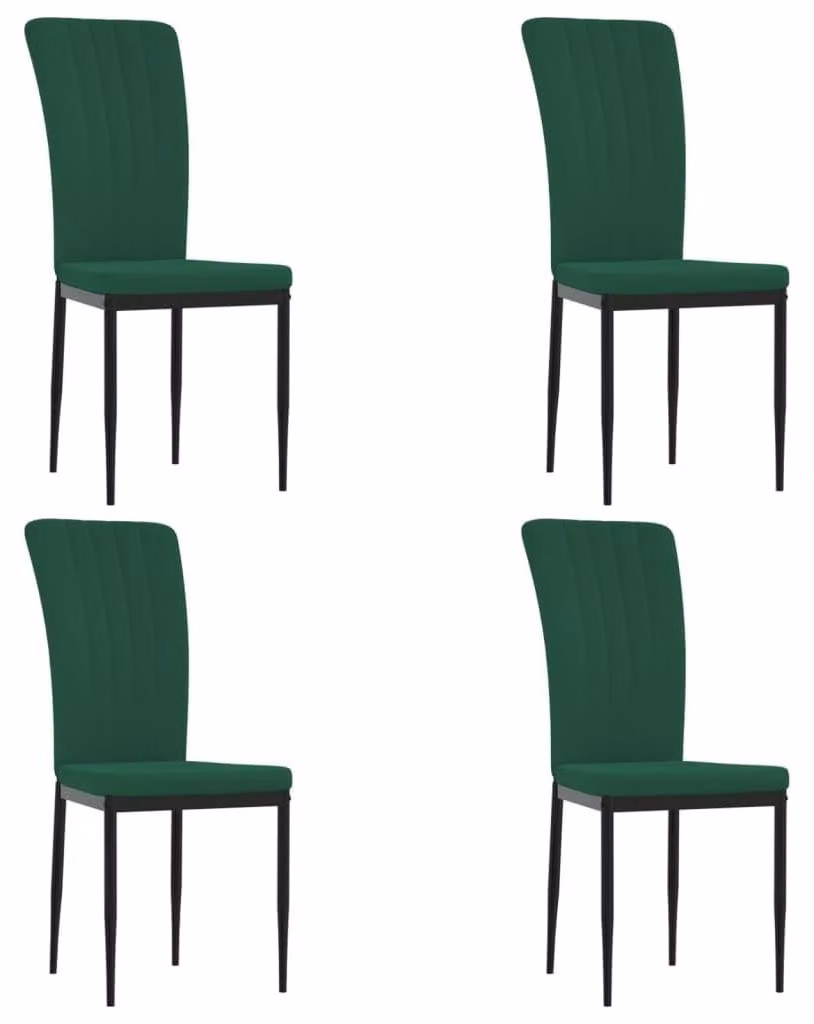 Set di 4 poltrone da pranzo in velluto, color verde scuro