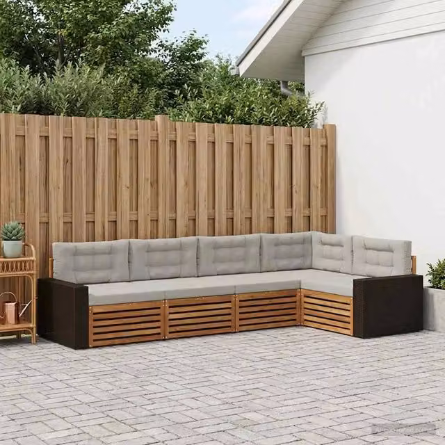 Set di divani da esterno 5 pz Naturale e Grigio Chiaro 3383364