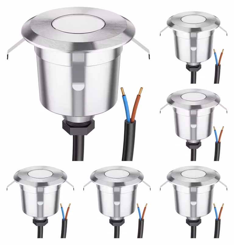 6 faretti a LED da incasso per pavimento, modello AGENA, grado di protezione IP65, acciaio inossidabile, forma circolare, diametro 60 mm