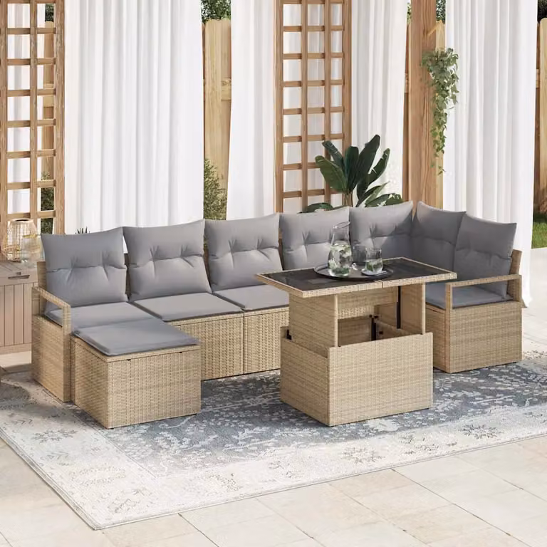 Set Divano da Giardino 8 pz vidaXL in Polyrattan con Cuscini Beige e Grigio Chiaro