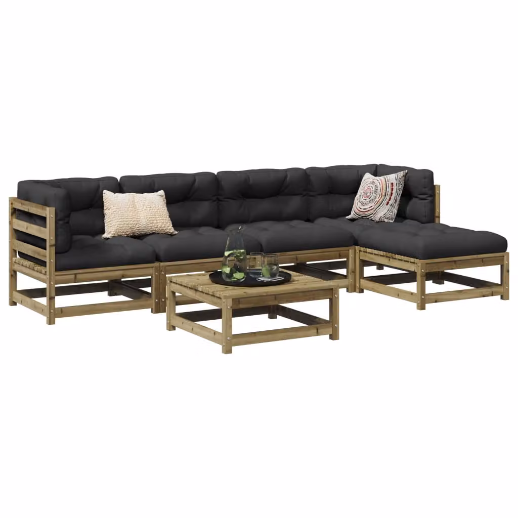 vidaXL Set di Divani da Giardino 6 pz in Legno di Pino Impregnato con Cuscini Marrone e Grigio – 1