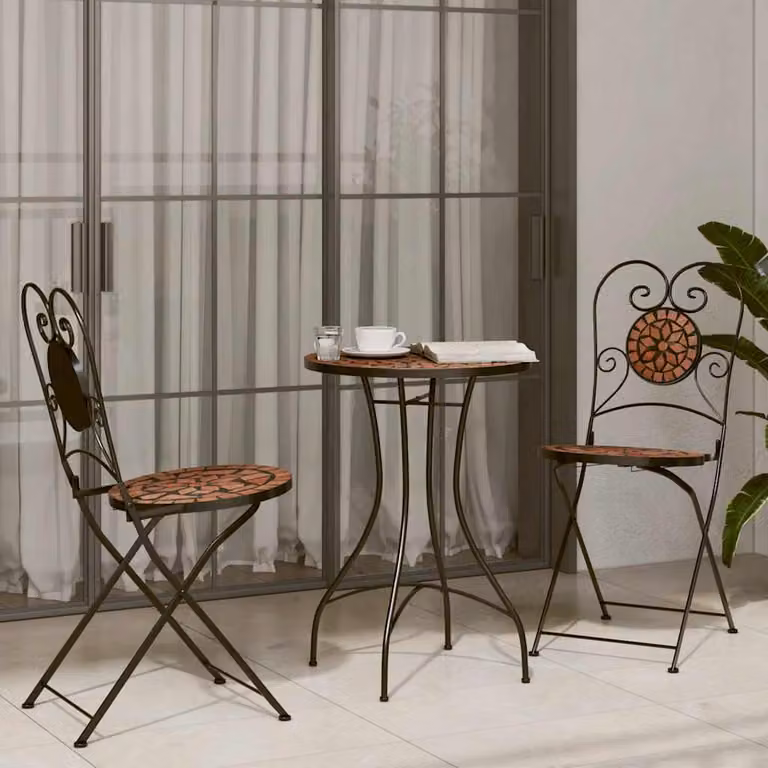 Set da Bistrot vidaXL in Ferro e Ceramica con Mosaico Geometrico Multicolore Terracotta e Arancione
