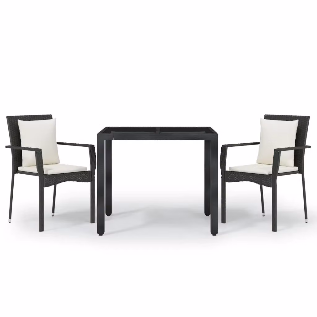 Set da pranzo da giardino moderno vidaXL in polyrattan con tavolo in vetro e cuscini nero e bianco – 2