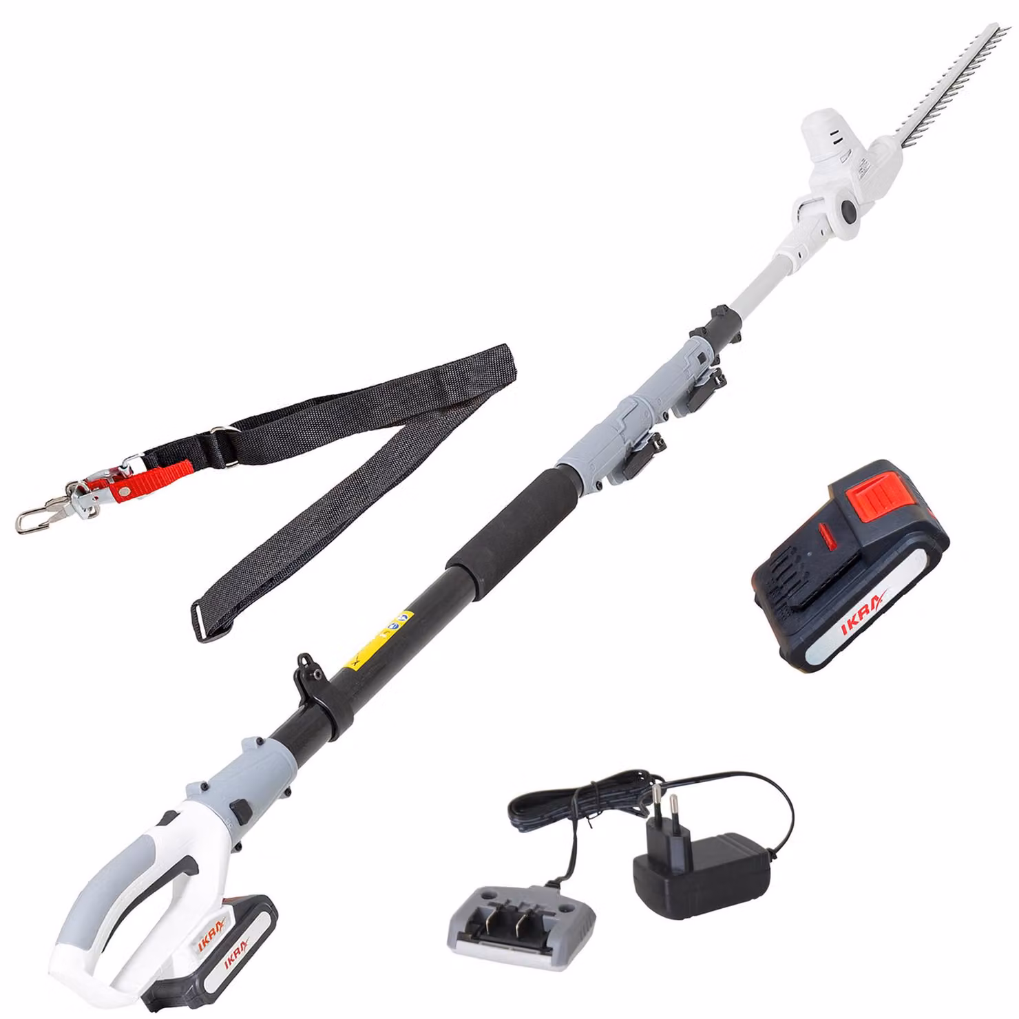 Tagliasiepi telescopico a batteria IKRA ICPH 2040 | 20 V | Lunghezza di taglio 40 cm | Spessore di taglio 18 mm | Altezza di lavoro fino a 4 m | Batteria e caricabatteria inclusi