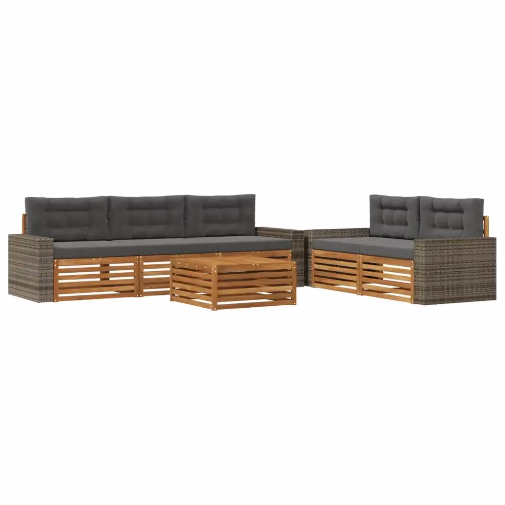 Set di mobili da giardino vidaXL composto da 6 pezzi con divano a L, tavolino e cuscini in tessuto beige e antracite con struttura in legno di acacia – 2
