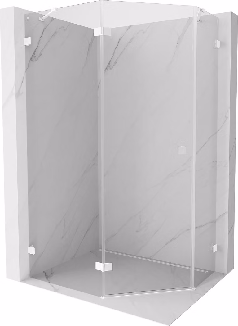Mexen Lunar cabina doccia pentagonale a battente sinistra 100 x 90 cm, trasparente, bianca - 831-100L-090P-20-00-L
