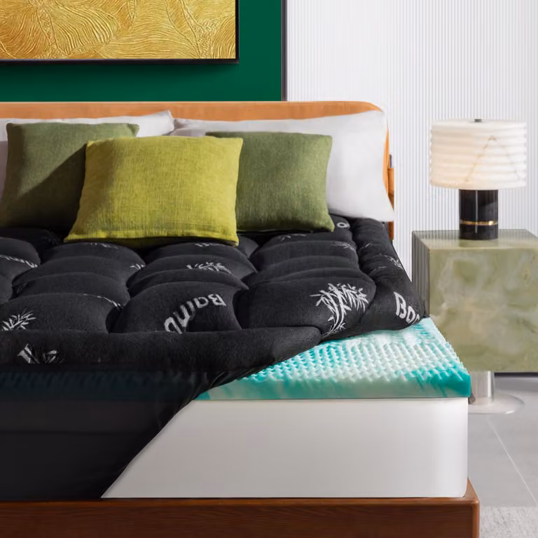 NicePlus, materasso topper 2-in-1, 90x200x10 cm, con imbottitura in memory foam a 5 zone e strato superiore in bambù, dotato di angoli elasticizzati per adattarsi a tutti i tipi di materasso, livello di comfort H2, colore nero