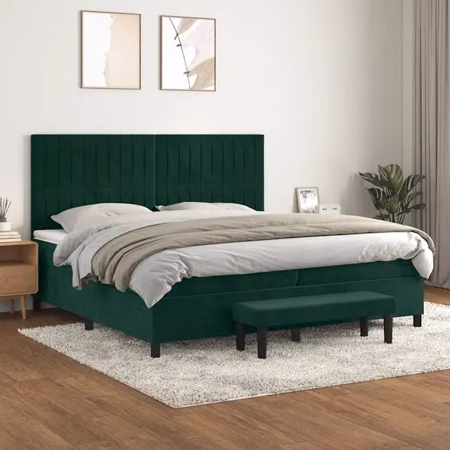 Letto Ibrido con Giroletto a Molle e Materasso vidaXL in Velluto Verde Scuro L/P/H: 200 x 200 x 128 cm