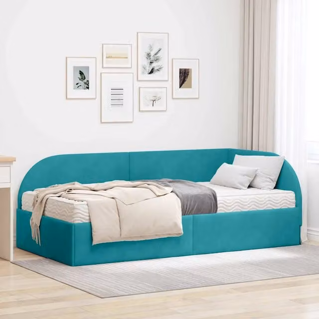 Struttura Letto Angolare con Materasso 2 pz-Giroletto con materasso Turchese Velluto 133783