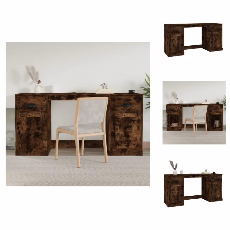 vidaXL Scrivania con spazio di archiviazione in legno di quercia fumé - Scrivanie