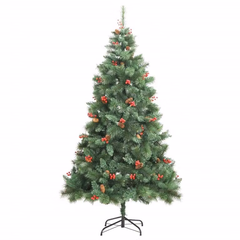 Albero Natale Artificiale Incernierato con Pigne e Bacche 210cm