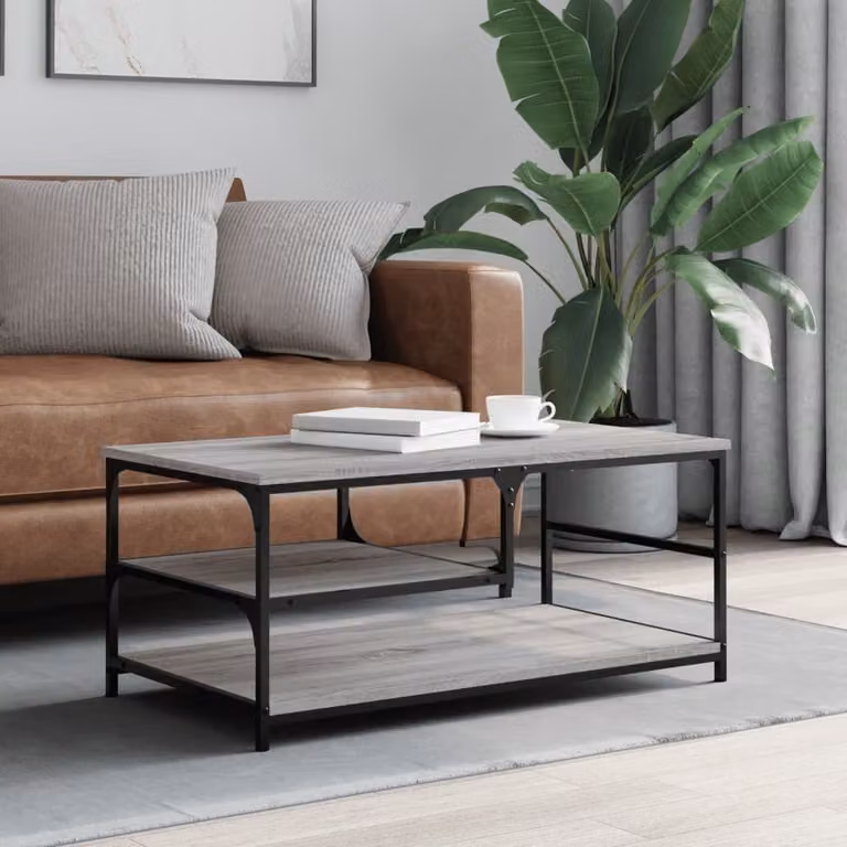 vidaXL Tavolino da Salotto Rettangolare Grigio in Legno e Metallo L 90 cm x P 49 cm x H 40 cm