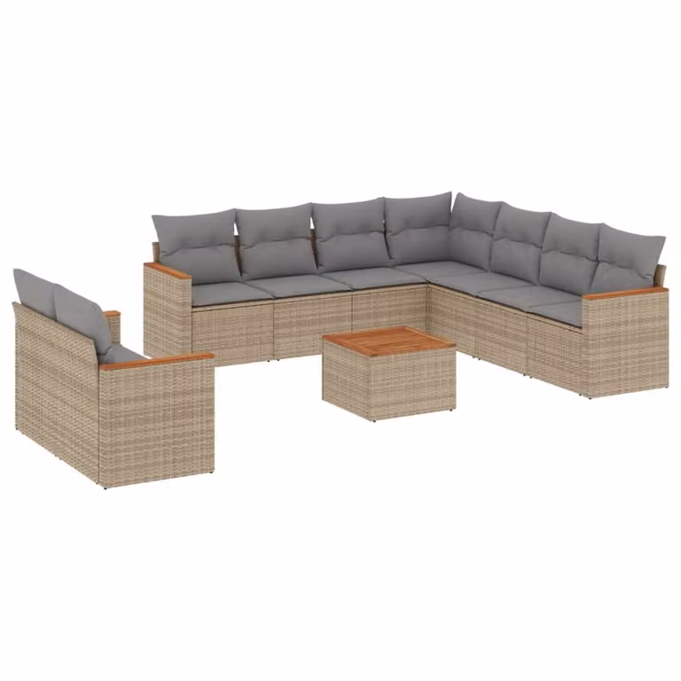 Set Divano da Giardino 10 pz con Cuscini Beige Misto Polyrattan