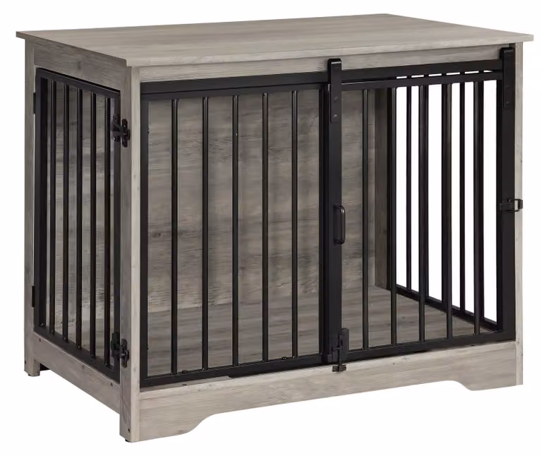 Gabbia per cani in legno - Trasportino per cani - Cuccia per cani - Trasportino per animali domestici - Recinto per cani - Grigio chiaro - Con 2 porte scorrevoli
