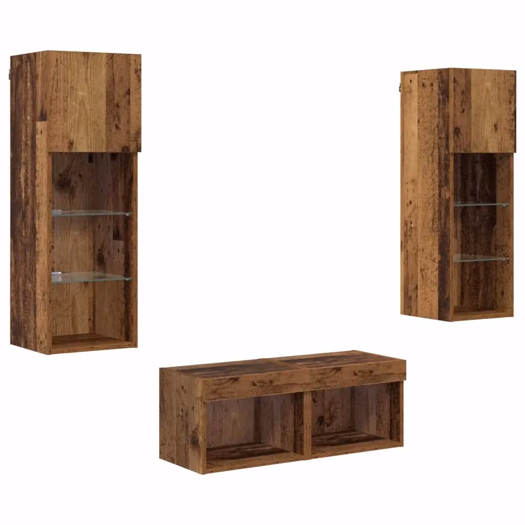 Set di 4 Mobiletti TV da Parete vidaXL Moderni in Rovere e Vetro, Colore Marrone, L/P/H: 40 x 30 x 30 cm – 2