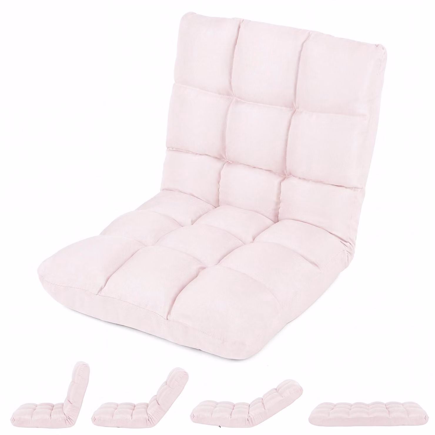 Poltrona reclinabile COSTWAY, poltrona da pavimento imbottita, cuscino da pavimento con schienale, sedia da meditazione, sedia da finestra, color rosa chiaro