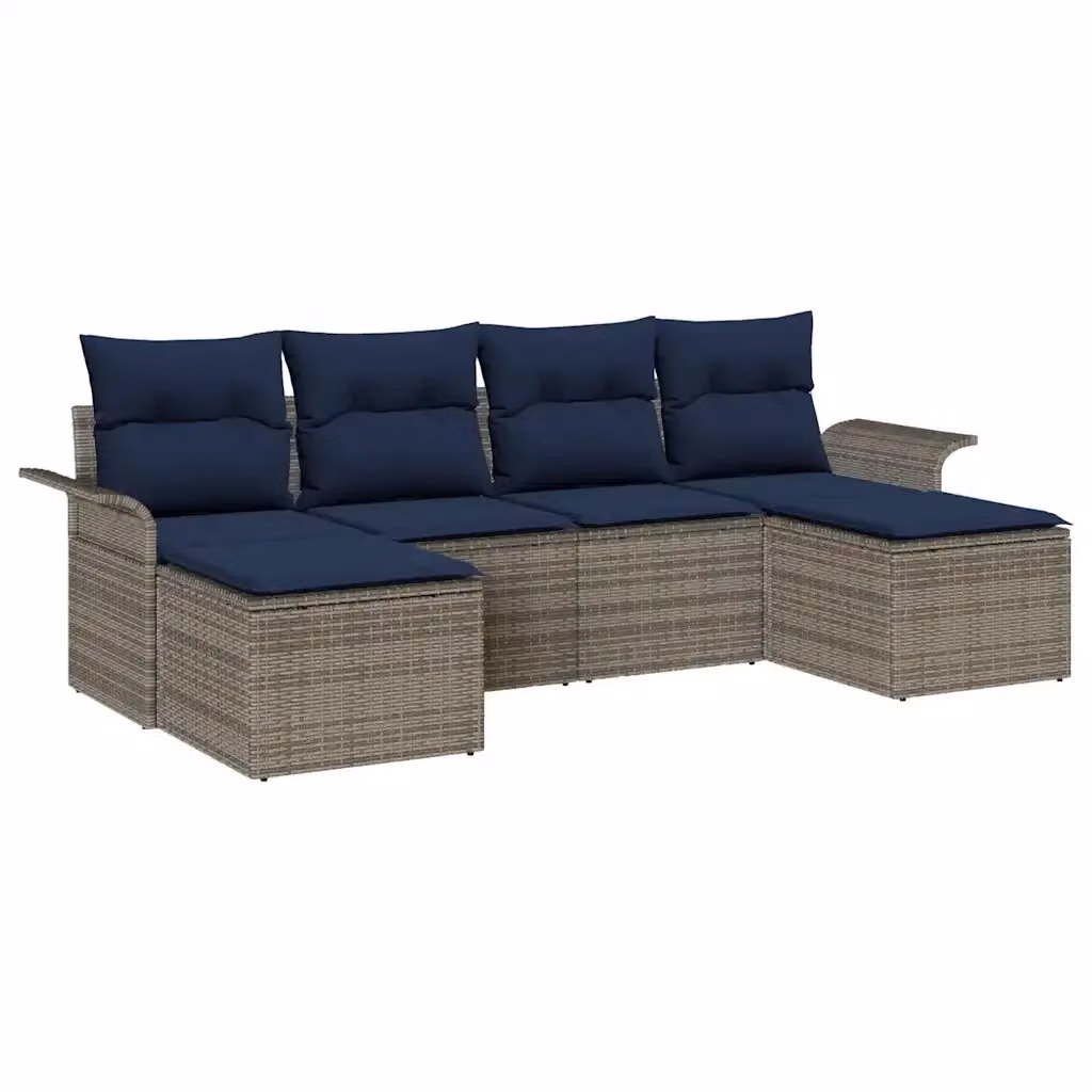 Set Divano da Giardino L-Shape a 6 Posti vidaXL con Cuscini Blu e Grigio e Struttura in Metallo – 2