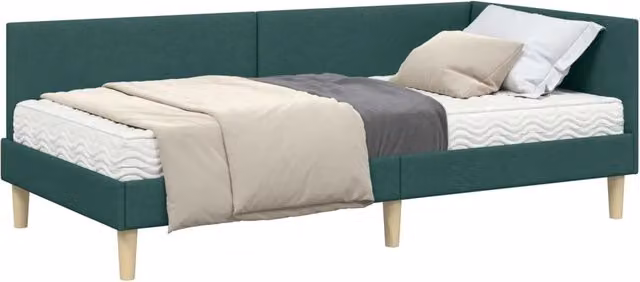 Letto singolo | Letto per adulti | Struttura Letto Angolare con Materasso 2 pcs Verde Tessuto