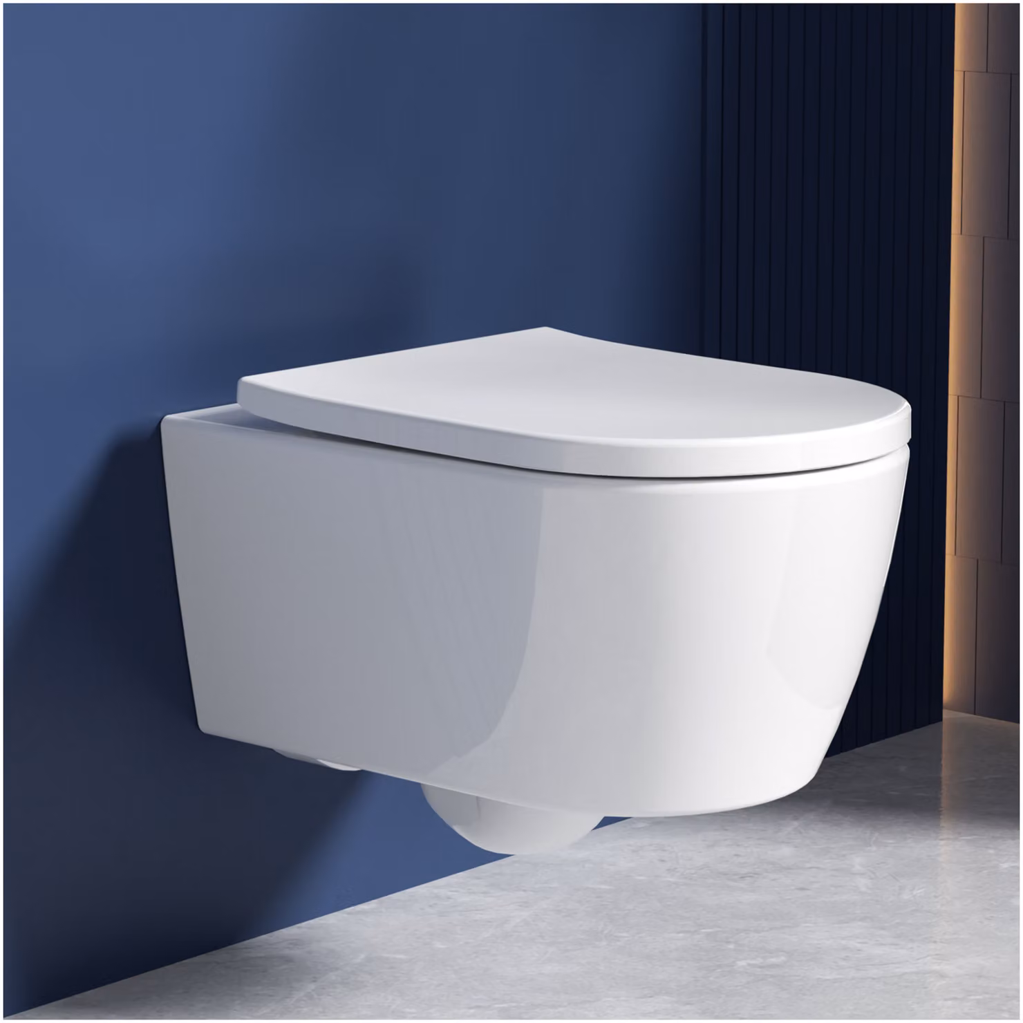 WC sospeso Rainsworth senza bordo - sciacquone potente, vaso con sedile incluso con funzione soft-close, WC dal design compatto lungo 48,5 cm, WC a scarico singolo