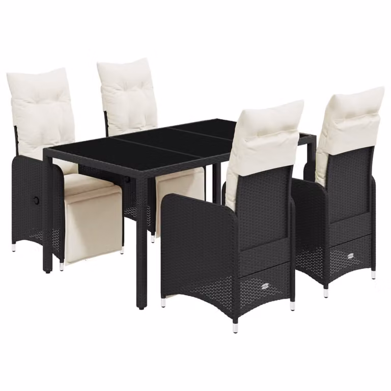 Set Bistrò da Giardino 5 pz con Cuscini in Polyrattan Nero