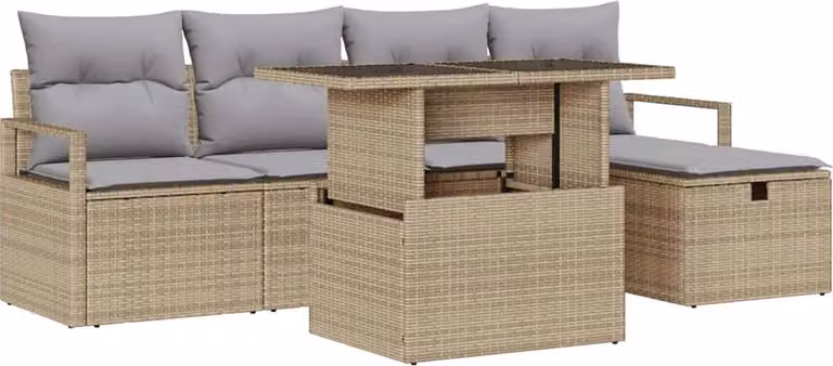 Set Divano da Giardino con cuscino 6 pcs Beige Poly Rattan