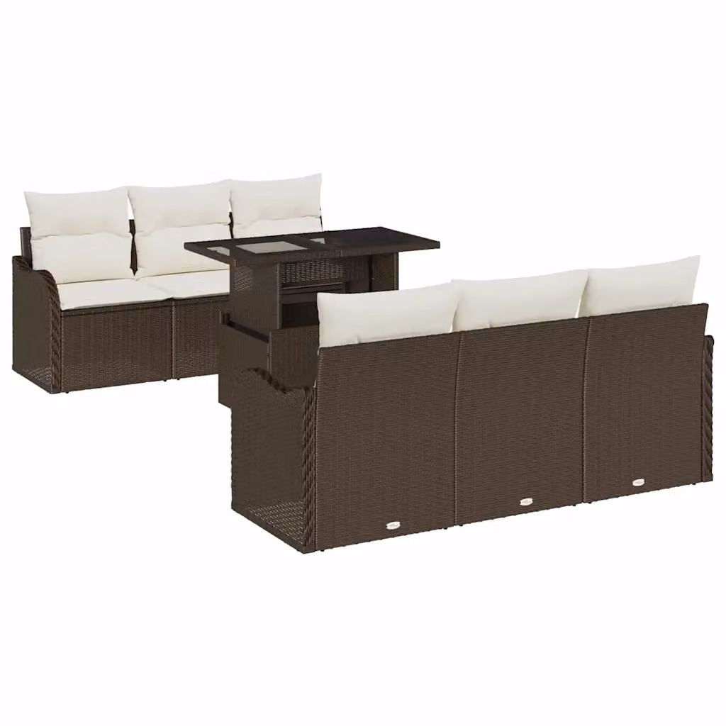Set Divano da Giardino vidaXL in Polyrattan 7 Pezzi Marrone e Beige – 2