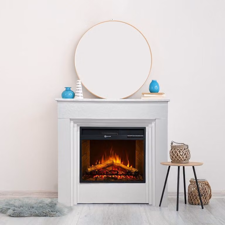 Dmora Camino Elettrico Alfaedo 96x35x96h cm Bianco, Superficie Riscaldabile 30 m2 Potenza (kw) 0.9/1.8