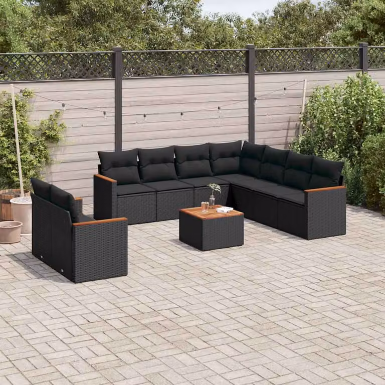 Set di Divani da Giardino vidaXL a Forma di L in Polyrattan Nero con Cuscini e Tavolino da Esterno
