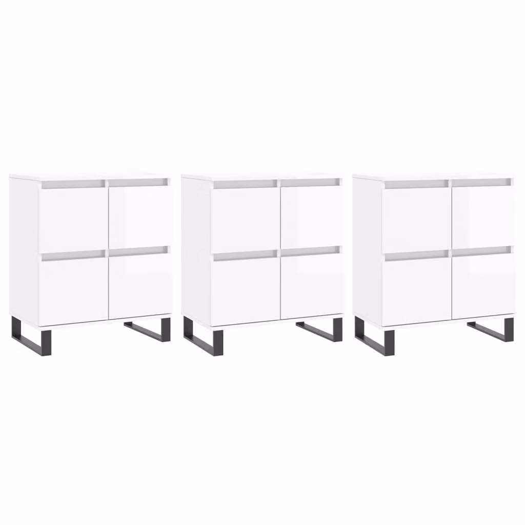 Credenze 3 pz Bianco Lucido in Legno Multistrato