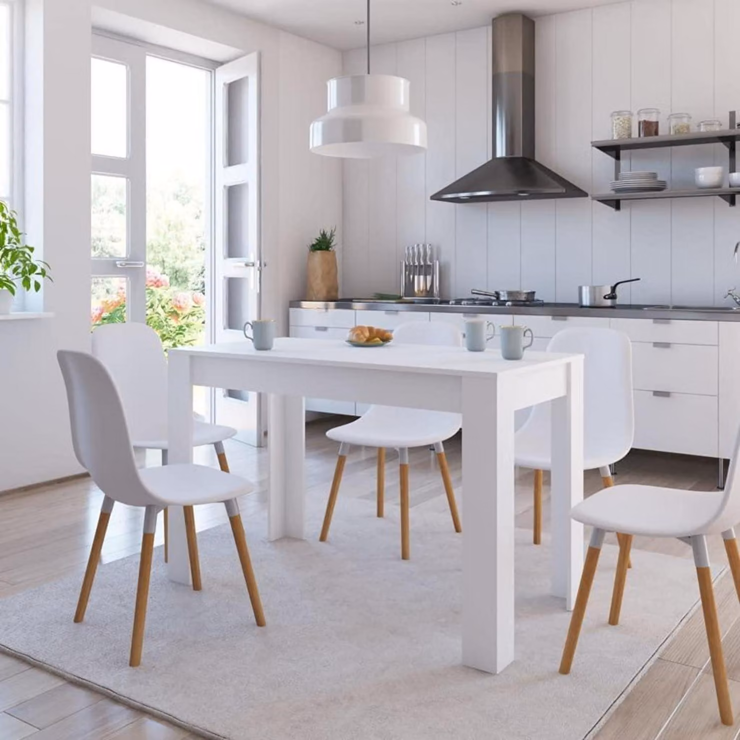 Tavolo da pranzo bianco 120x60x76 cm in materiale ligneo