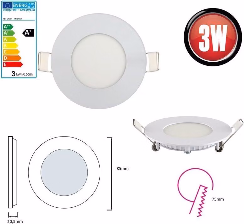 5x 3W bianco caldo LED pannello plafoniera rotonda 160 lm 3000K lampada da soffitto lampada da cucina lampada da parete camera da letto soggiorno corridoio cantina bagno luce