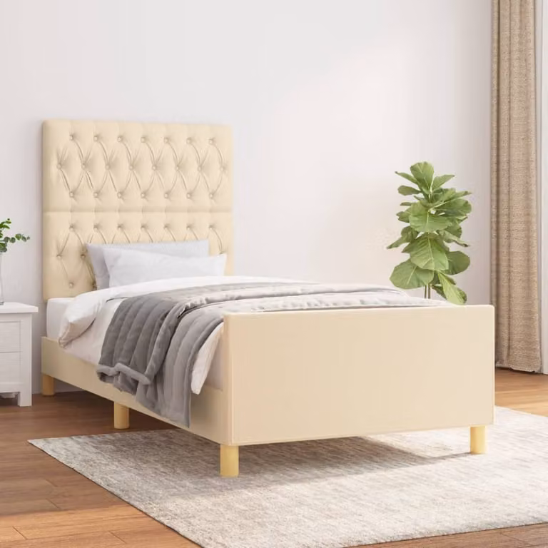 The Living Store Giroletto con testiera crema 100x200 cm in tessuto