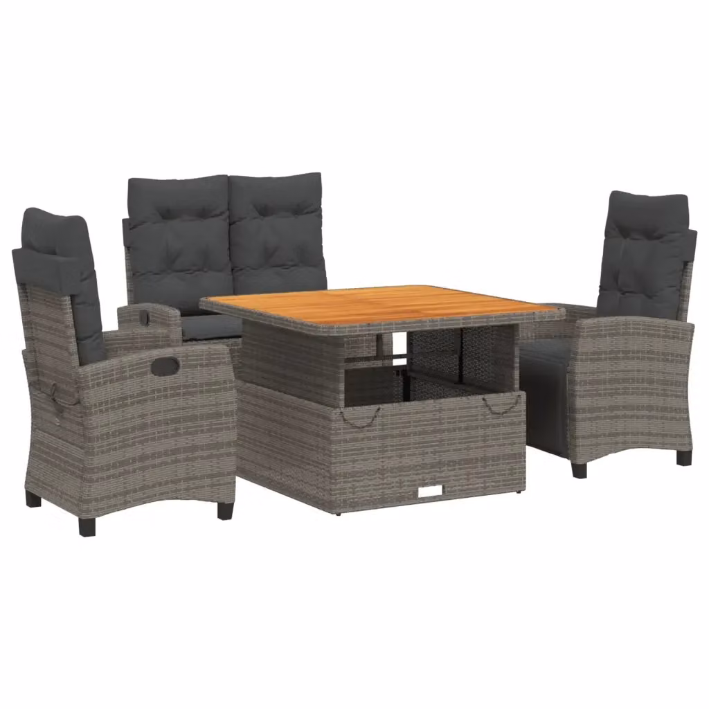 vidaXL Set da Pranzo da Giardino 4 pz in Legno di Acacia Olio e Polyrattan Grigio e Marrone – 2