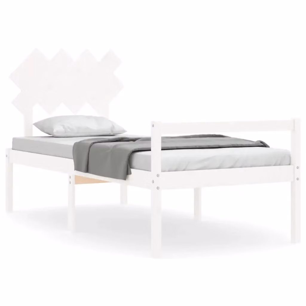 Letto Single per Anziani Design Mania in Legno di Pino Bianco con Testiera L/P/H: 90 x 190 x 95,5 cm – 2