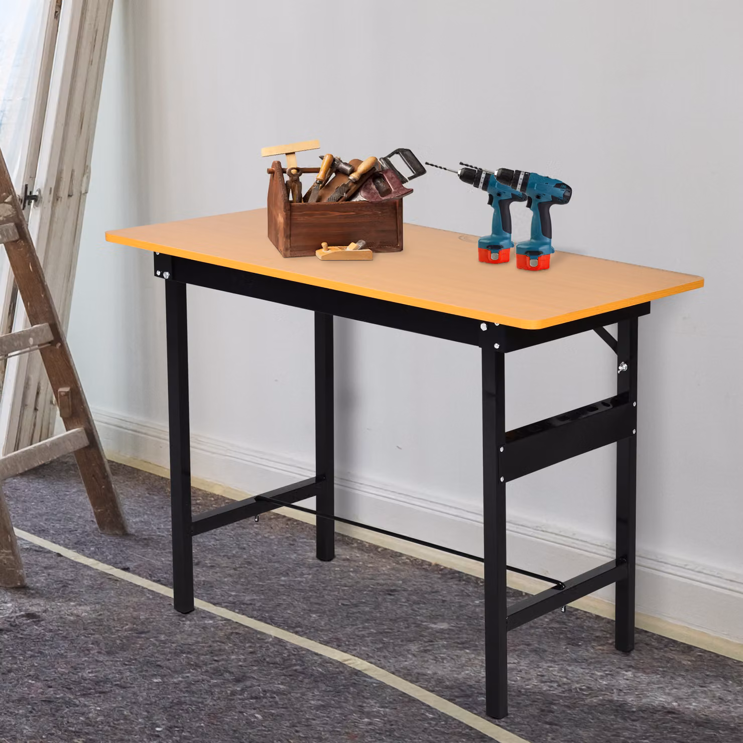 HOMCOM Banco da lavoro pieghevole con righello e goniometro in acciaio, giallo e nero, L 100 x P 60 x H 75.5 cm – 2