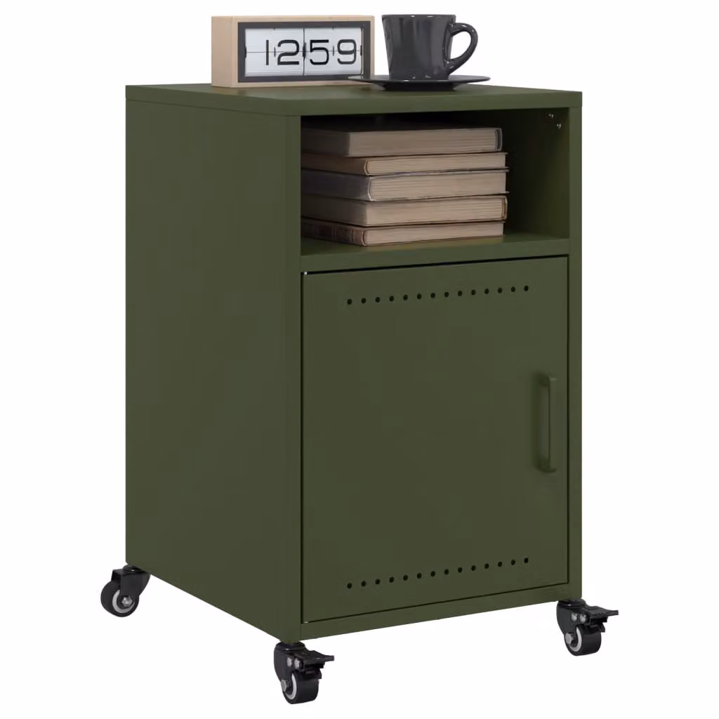 Set di 2 comodini vidaXL in metallo verde oliva, L 36 cm x P 39 cm x H 59 cm
