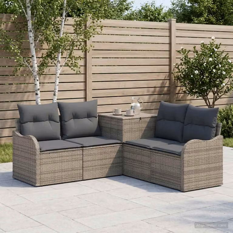 Set di divani da giardino vidaXL in polyrattan con forma a L, colore grigio e antracite, composto da 5 pezzi con cuscini inclusi