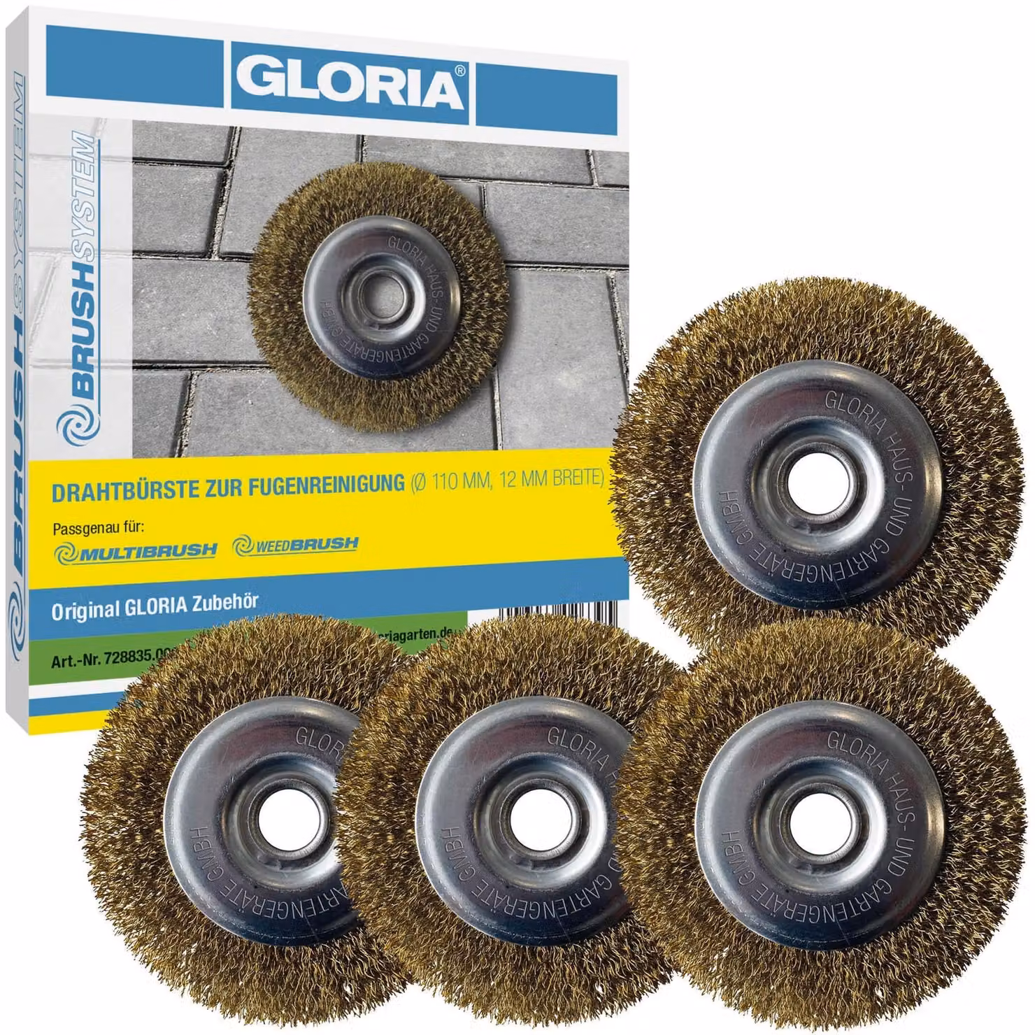Set di 4 spazzole per giunti in filo di acciaio GLORIA | Spazzole di ricambio per MultiBrush, WeedBrush